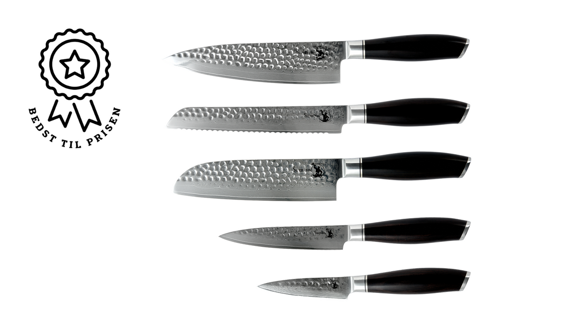 Kaki knivsæt med 5 køkkenknive - Ibenholt træskæfte