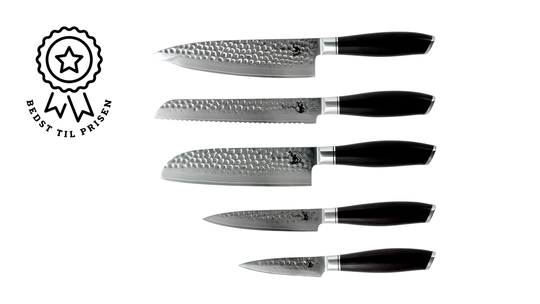 Kaki knivsæt med 5 køkkenknive - Ibenholt træskæfte