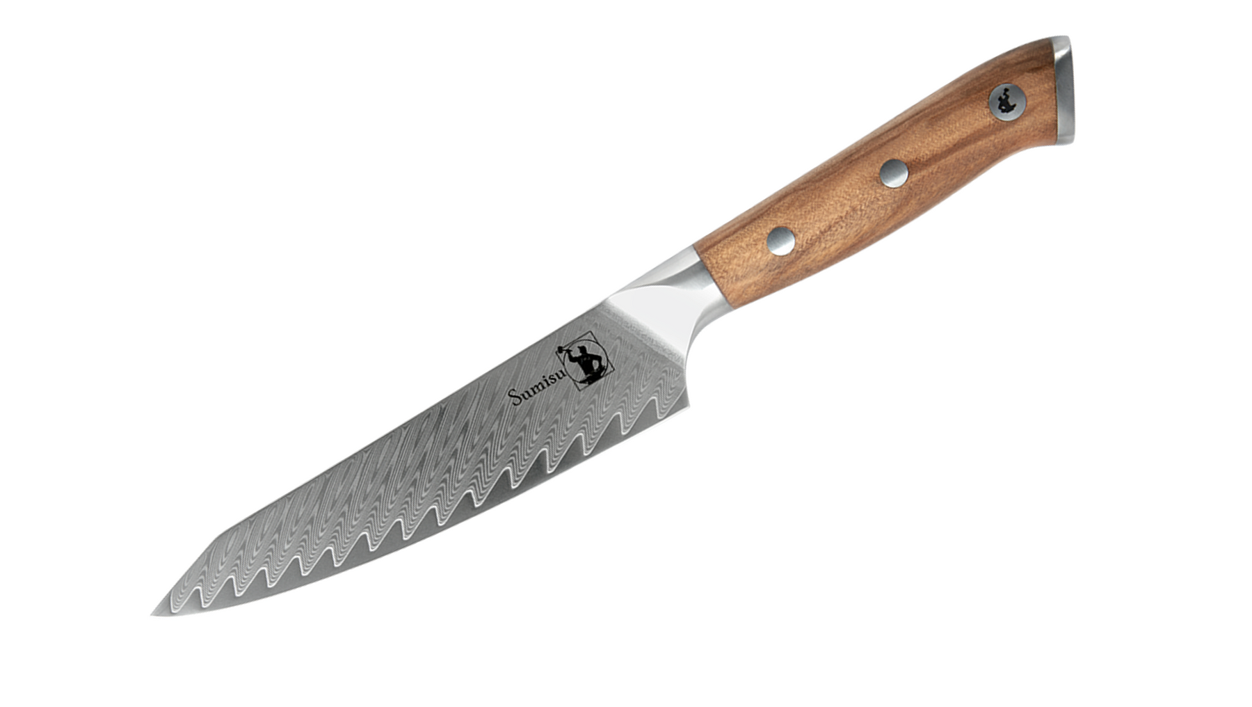 Art damaskus universalkniv i 67 lags damaskusstål. FSC certificeret oliventræ