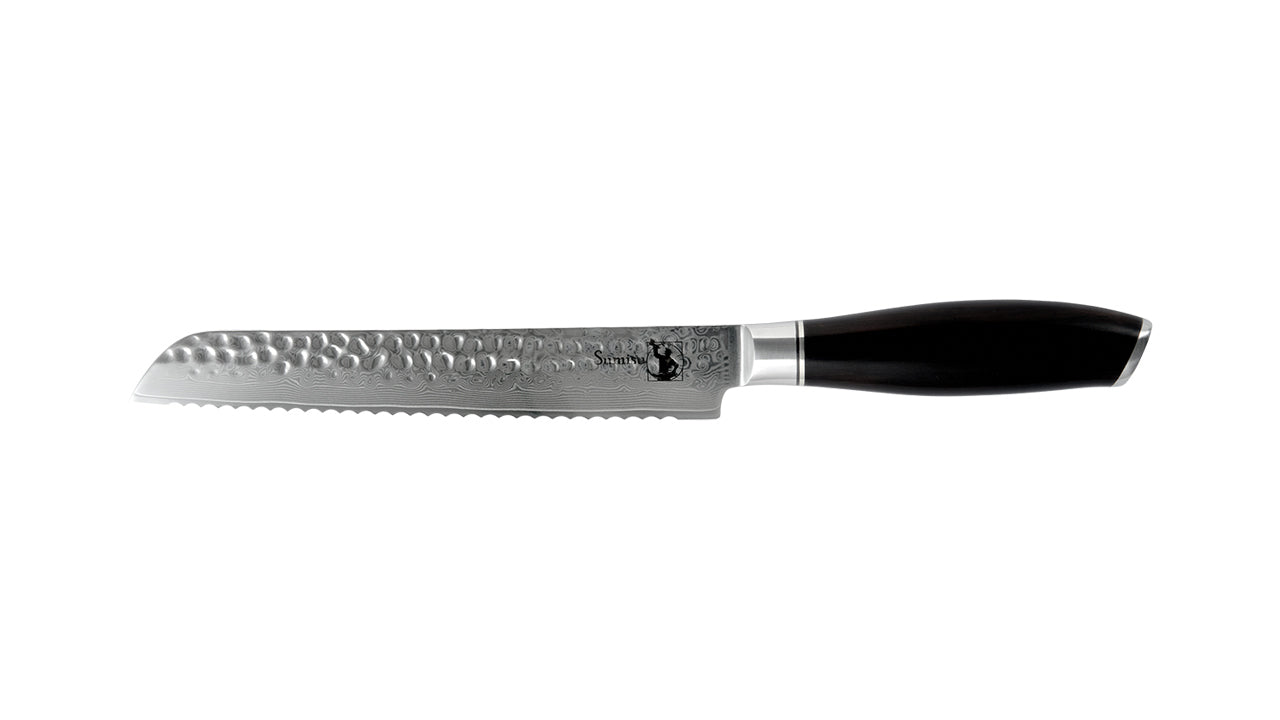 Kaki brødkniv. 67 lag damaskus stål. FSC certificeret ibenholttræ