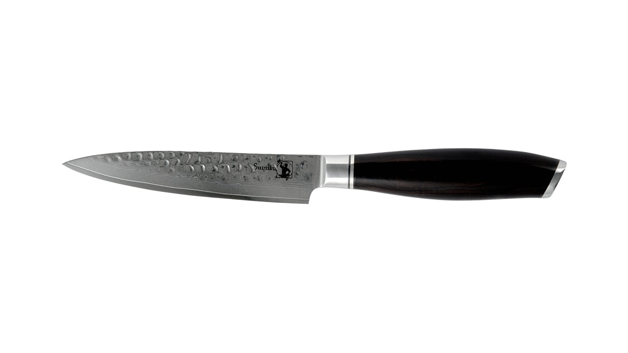 Kaki universalkniv utilitykniv i 67 lag damaskus stål. FSC certificeret ibenholttræ