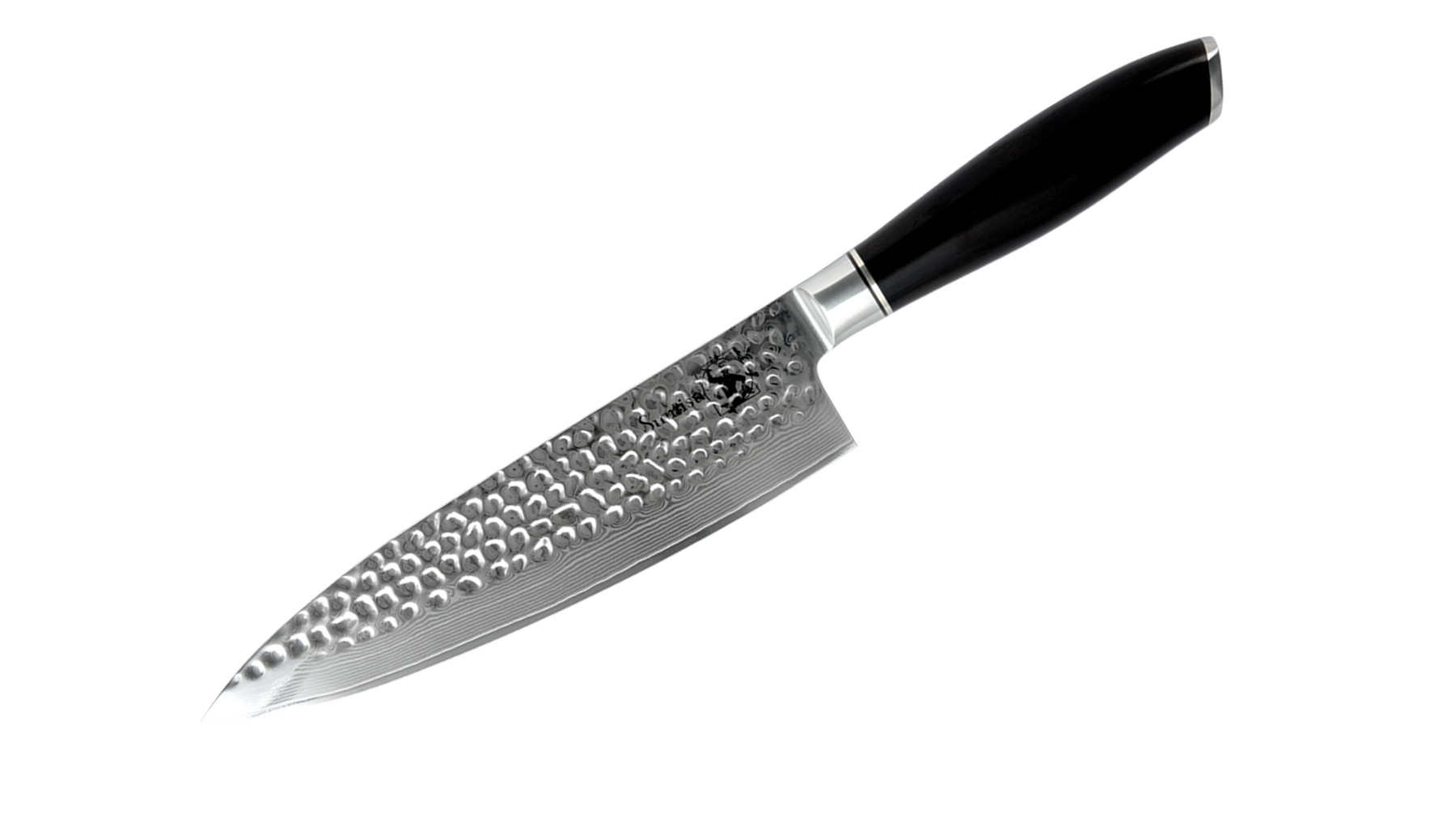 Kaki kokkekniv i 67 lag damaskusstål. FSC certificeret ibenholttræ
