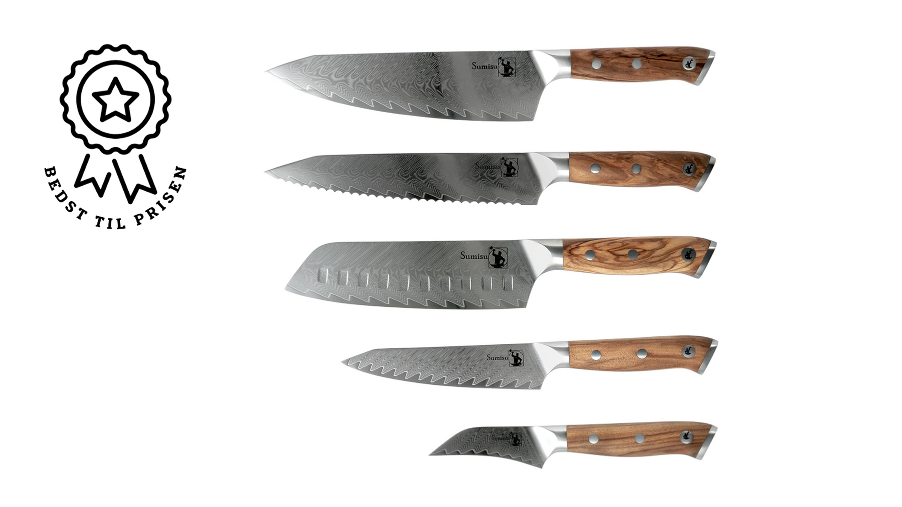 Afgift Litteratur forhandler Art knivsæt med 5 køkkenknive - 67 lags damaskusstål - Sumisu.dk