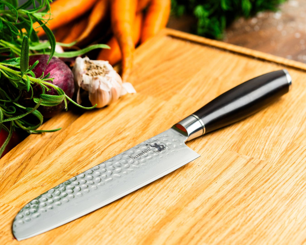 Santoku Grøntsagskniv i damaskusstål - Kaki