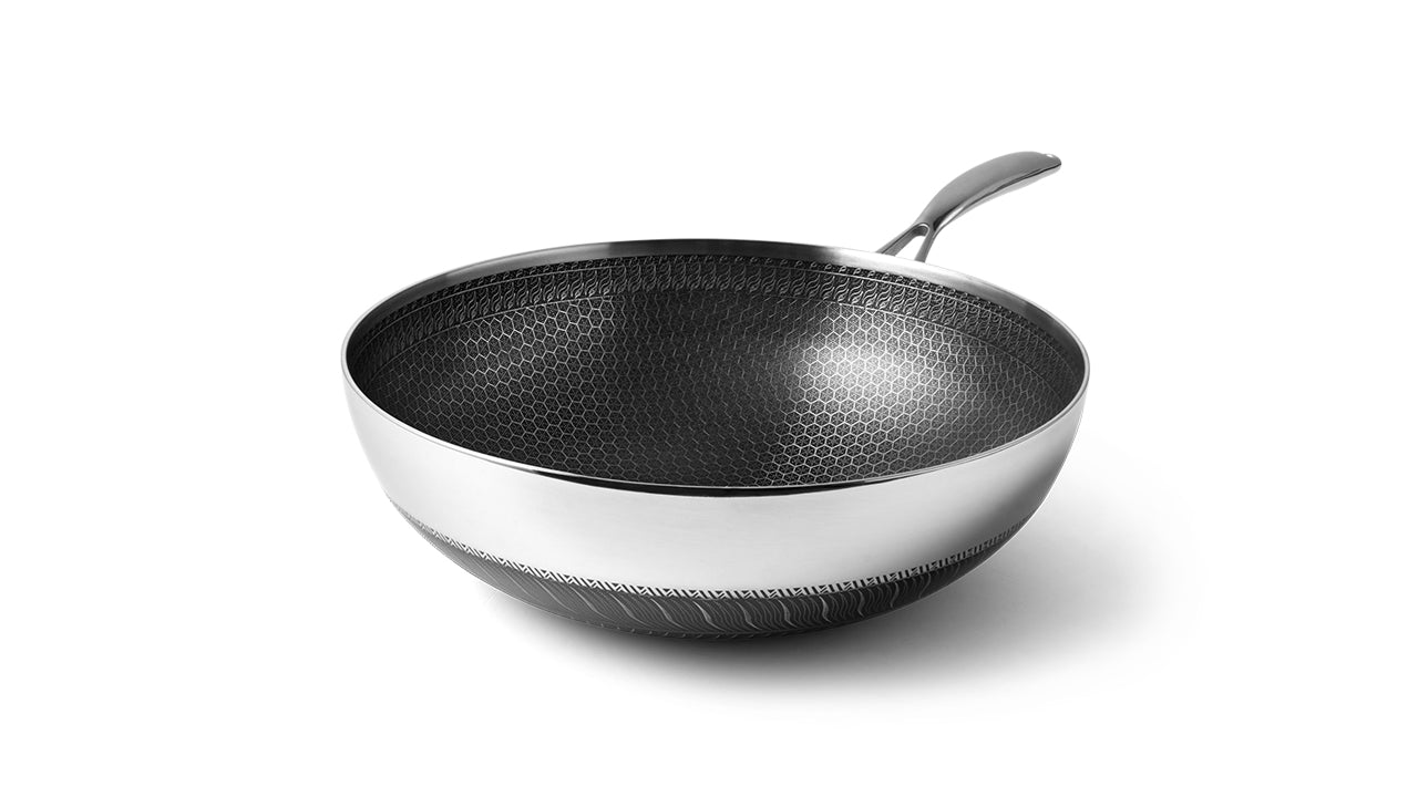 Stege wok med non stick belægning, som tåler både metal redskaber og opvaskemaskine