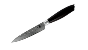 Kaki universalkniv utilitykniv i 67 lag damaskus stål. FSC certificeret ibenholttræ