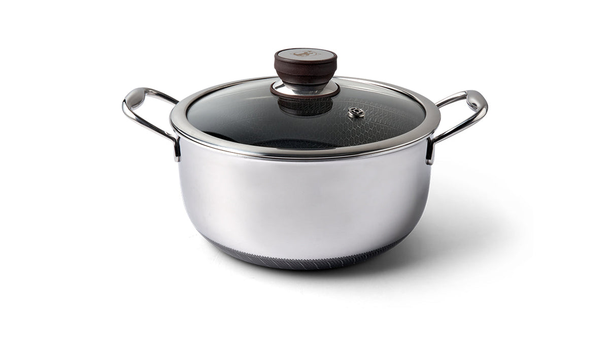 5 liter gryder med låg og non stick. Del af grydesæt med 3 gryder og stegepande